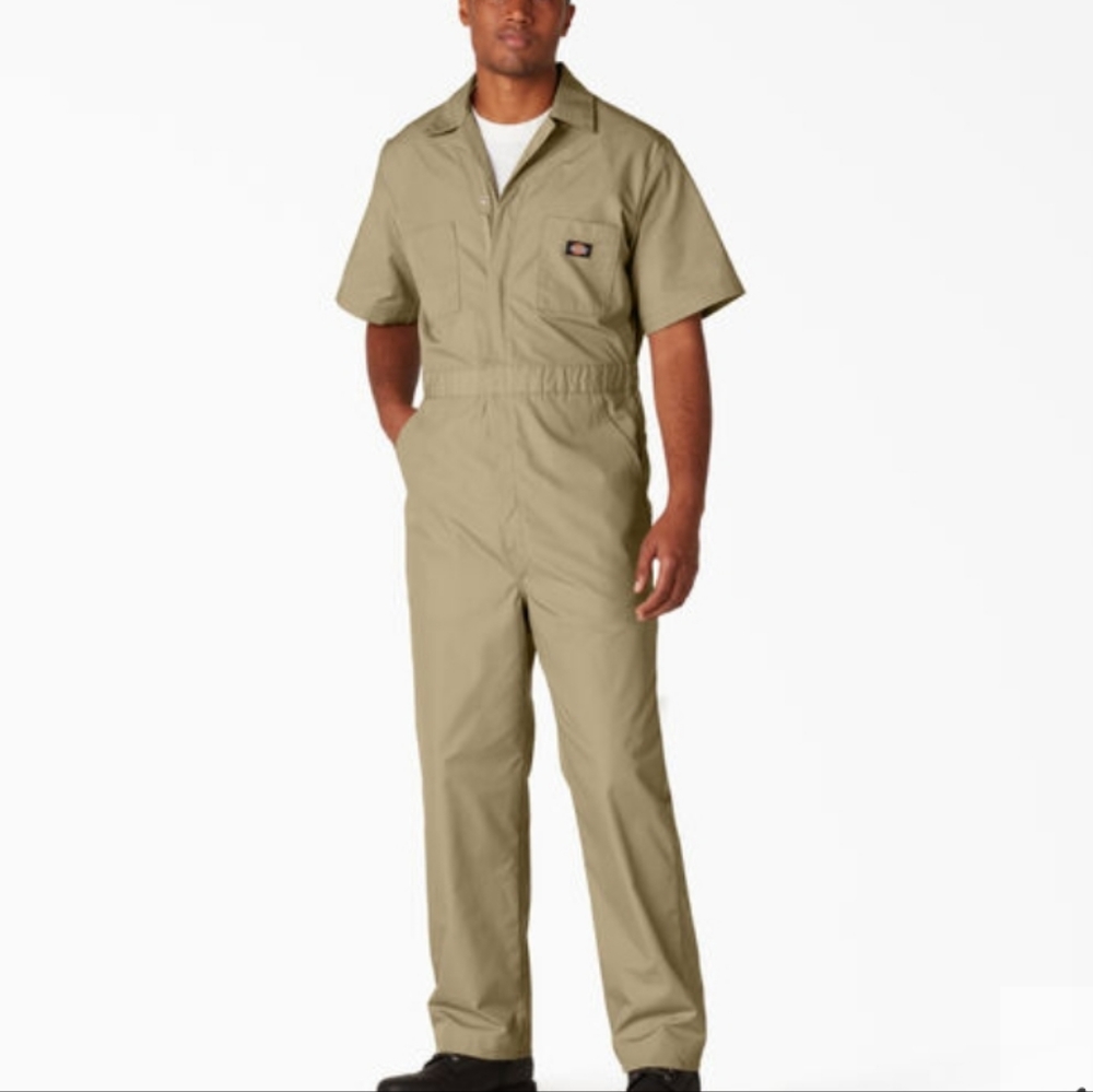 Dickies Short Sleeve Coveralls sz large khakis nwot workwear